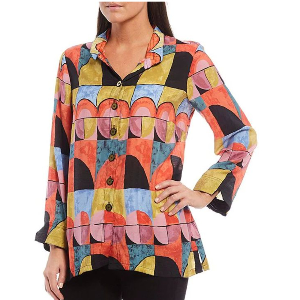 John Mark Colorful Geometric Button-Up Blouse - image 1